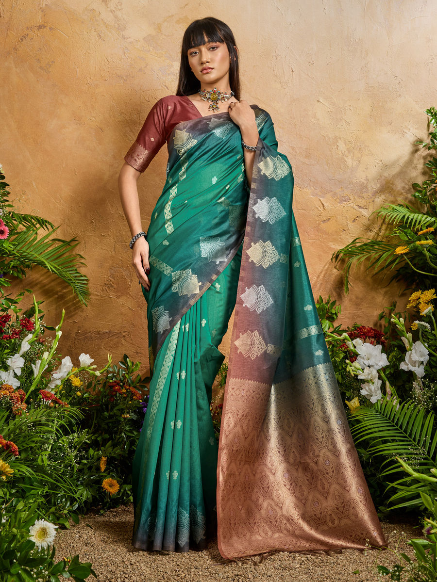 Green Pure Heavy Handloom Weaving Paper Silk Saree 