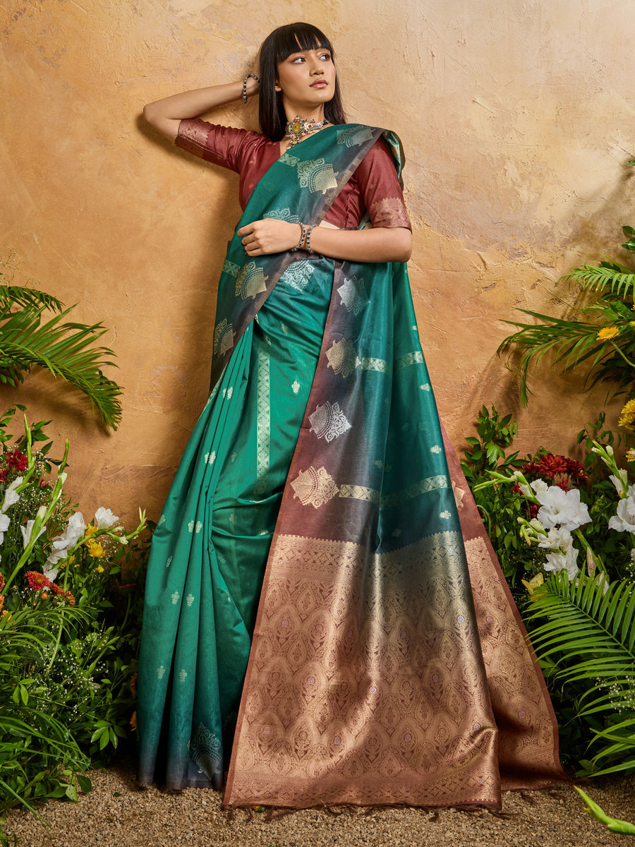 Green Pure Heavy Handloom Weaving Paper Silk Saree 