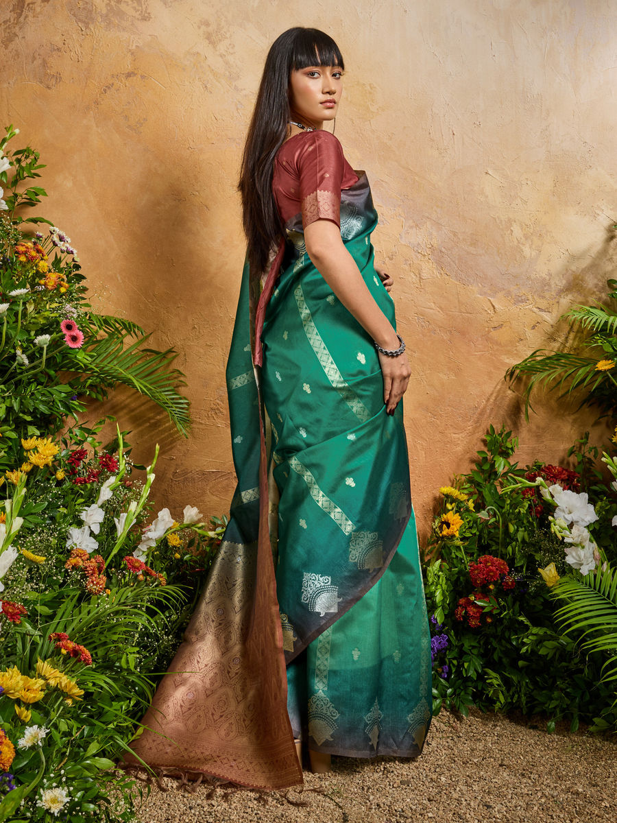 Green Pure Heavy Handloom Weaving Paper Silk Saree 