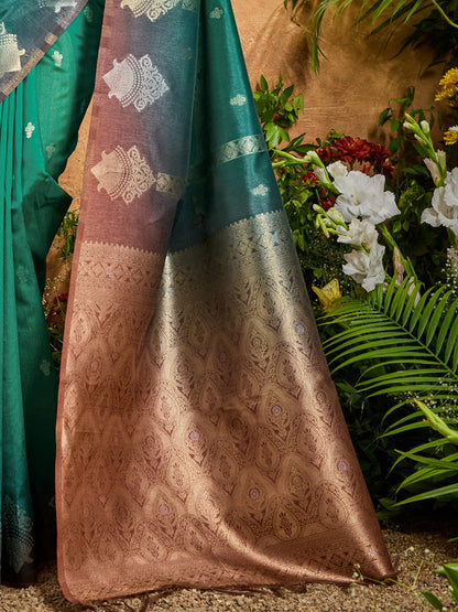 Green Pure Heavy Handloom Weaving Paper Silk Saree 