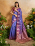 Blue Pure Heavy Handloom Weaving Paper Silk Saree 