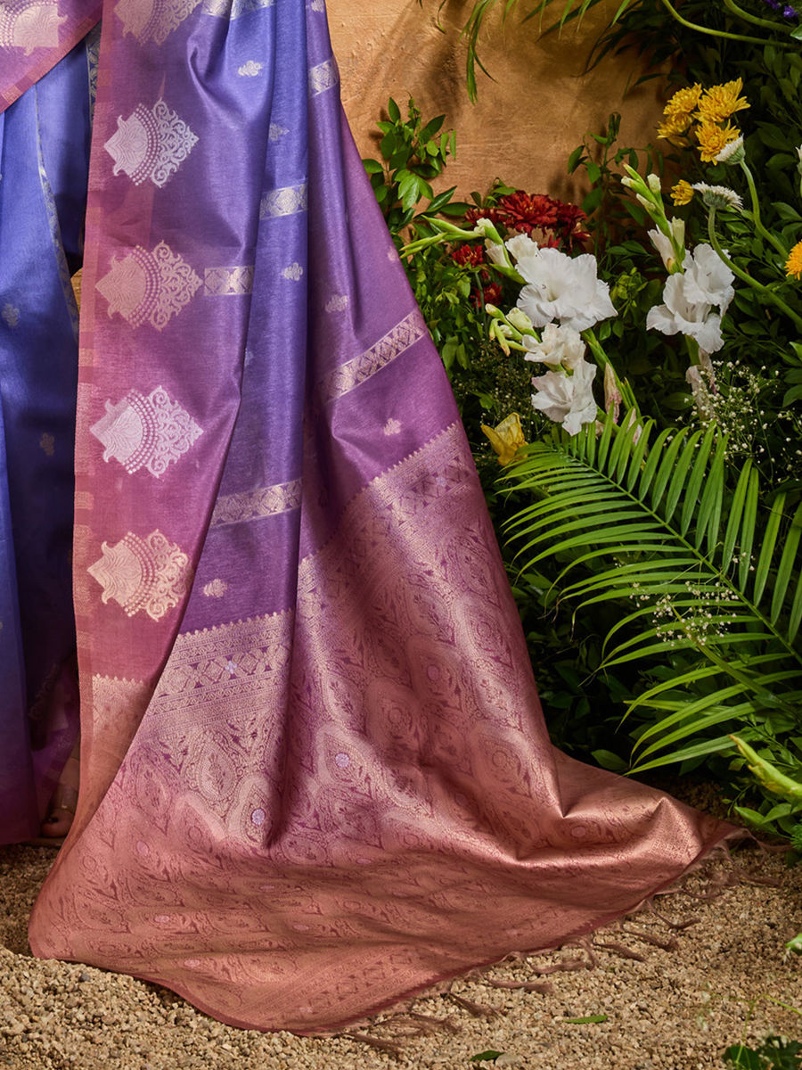 Blue Pure Heavy Handloom Weaving Paper Silk Saree 