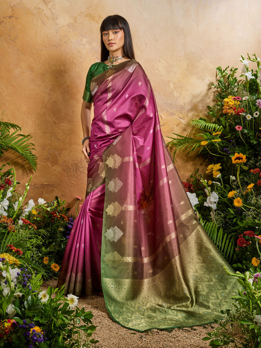 Magenta Pure Heavy Handloom Weaving Paper Silk Saree 