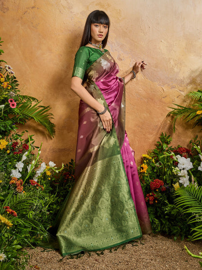 Magenta Pure Heavy Handloom Weaving Paper Silk Saree 
