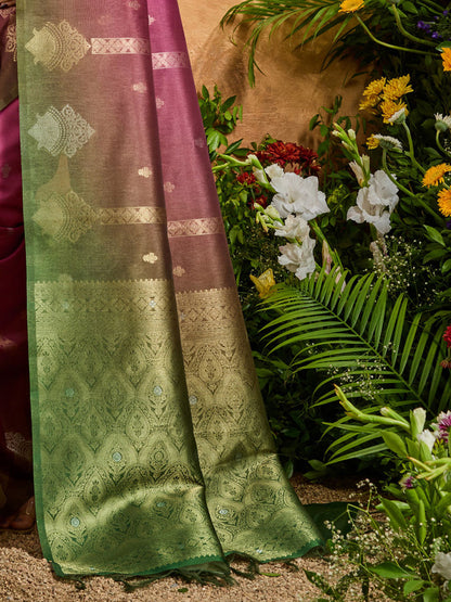 Magenta Pure Heavy Handloom Weaving Paper Silk Saree 