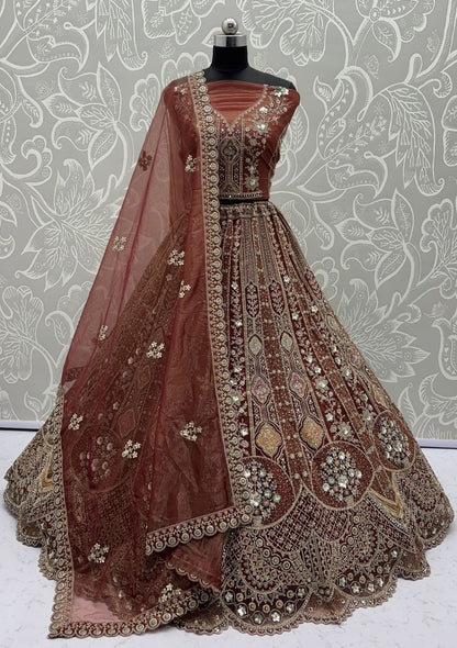 Cinnamon Pure Soft Orgenza Sequins Work Bridal Lehenga Choli Organza Lehenga Choli Anant Tex Exports Pvt.Ltd..