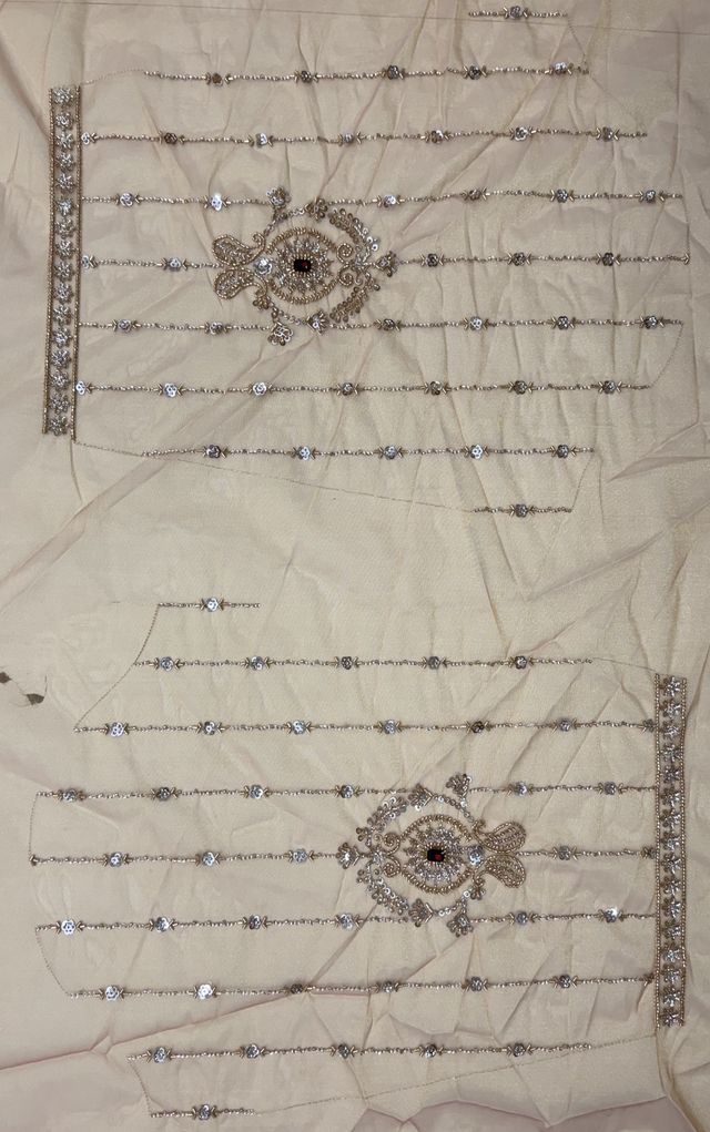 Beige Coppe Pure  Fendi Tussaud Silk Crystal Beads work Multi Thread Dori and Sequins Work Sequins Work Bridal Lehenga Choli