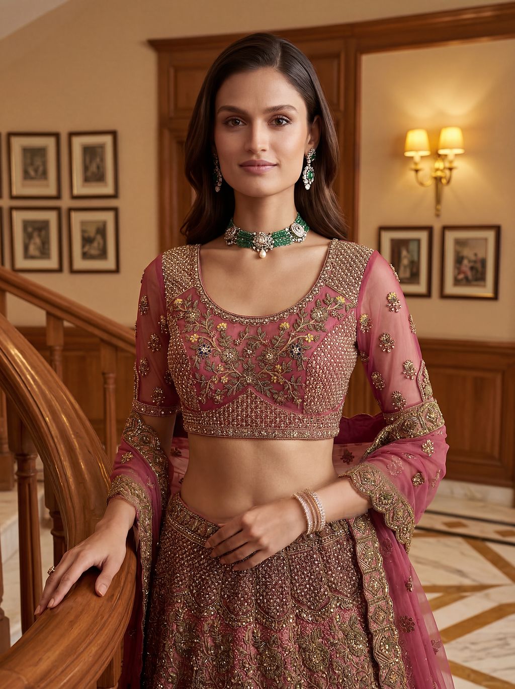 Pink Pure Soft Heavy Net Sequins Embroidery Work Bridal Lehenga 