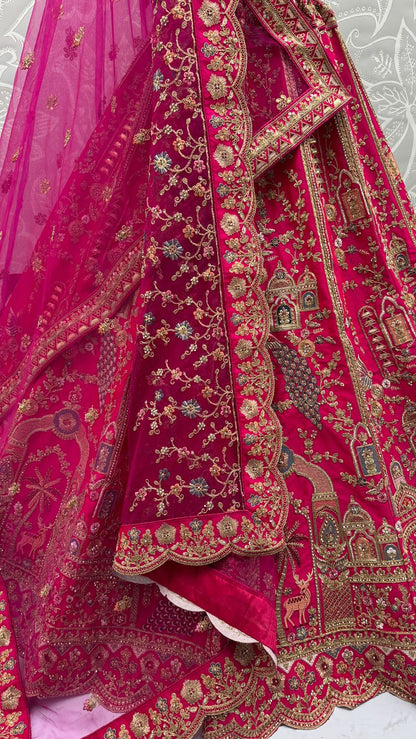Pink Pure Soft Silk Heavy Embroidery Work Bridal Lehenga 