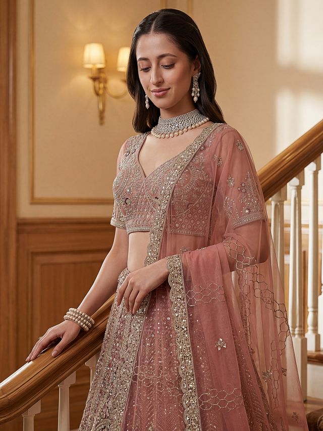 Pyazi Pure Soft Heavy Net Sequins Embroidery Work Bridal Lehenga 