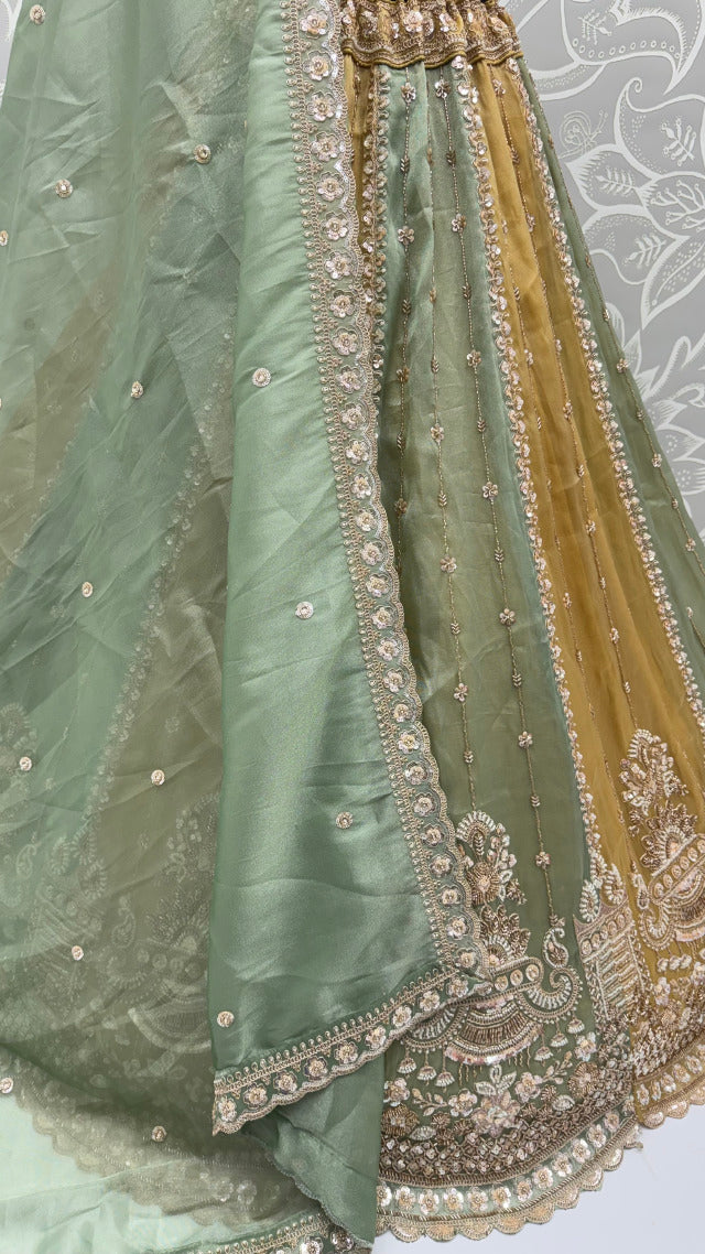 Multi Pure Soft Satin Silk Heavy Beads Motif Zari Embroidery Sequins Work Bridal Lehenga Choli