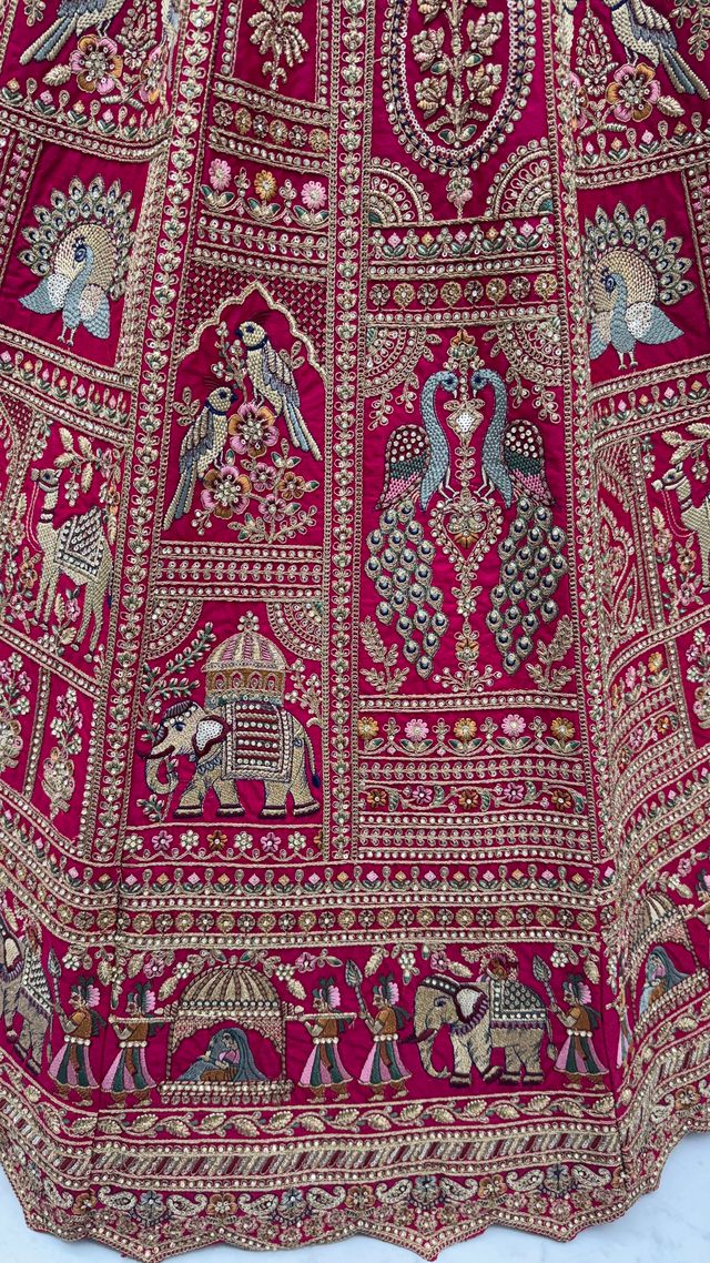 Rani Pink Pure Soft Gadwal Silk Heavy Embroidery Work Bridal Lehenga 