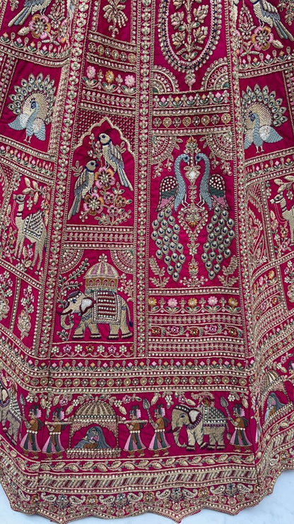 Rani Pink Pure Soft Gadwal Silk Heavy Embroidery Work Bridal Lehenga 