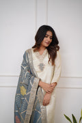 Ivory Viscose Chanderi Kurti Set with Jacquard Dupatta