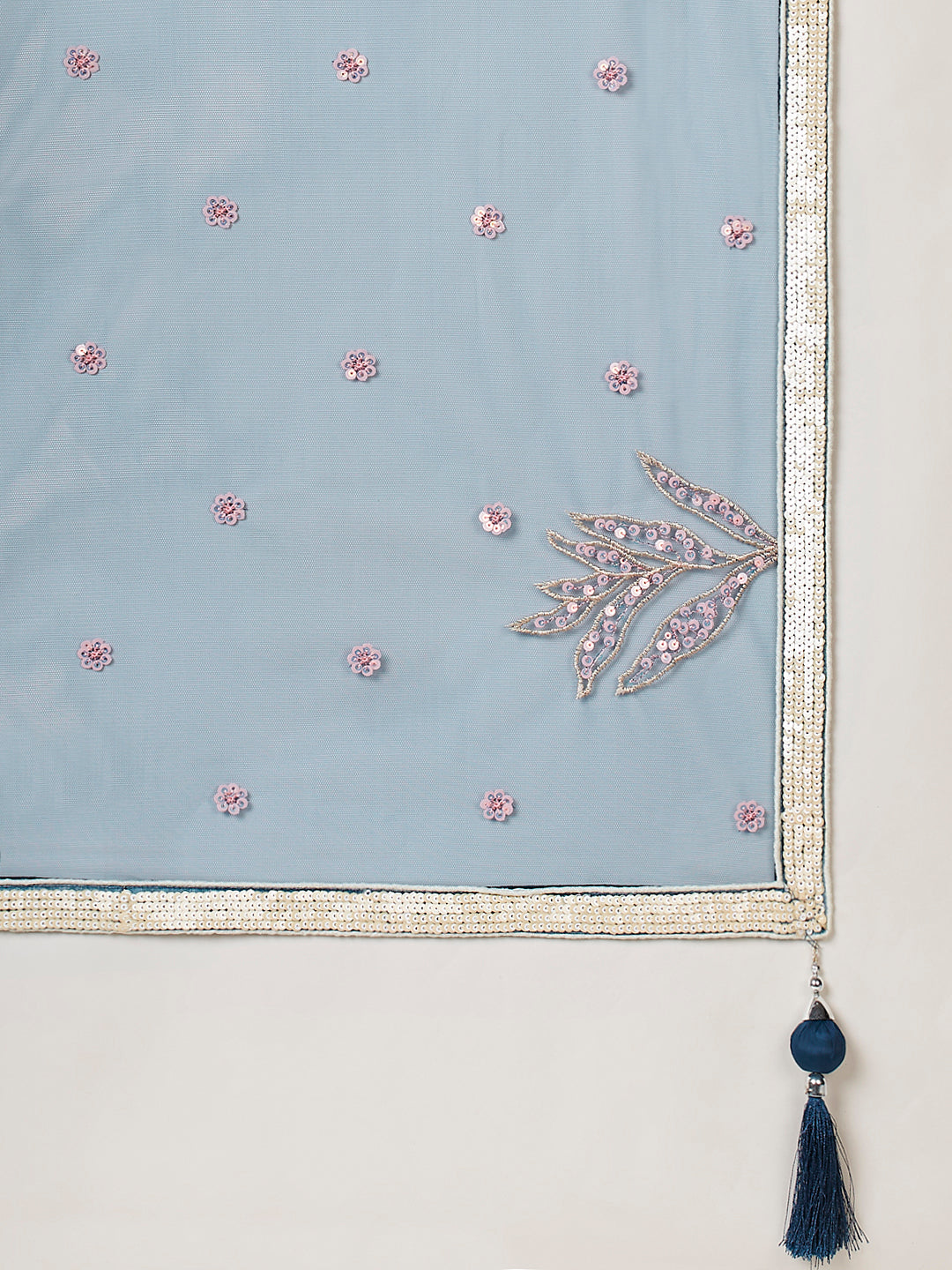 Net dupatta with ethnic sequin motifs in navy tone

