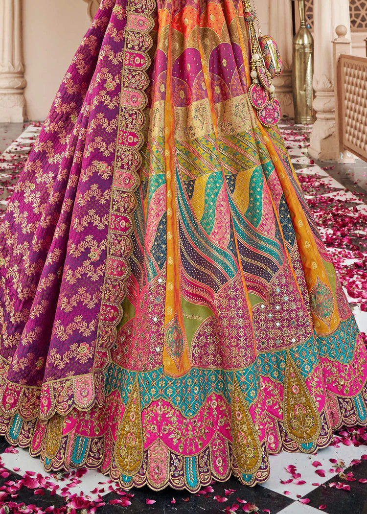 Royal Purple Multicolor Banarasi Silk Lehenga Choli with Zarkan Work