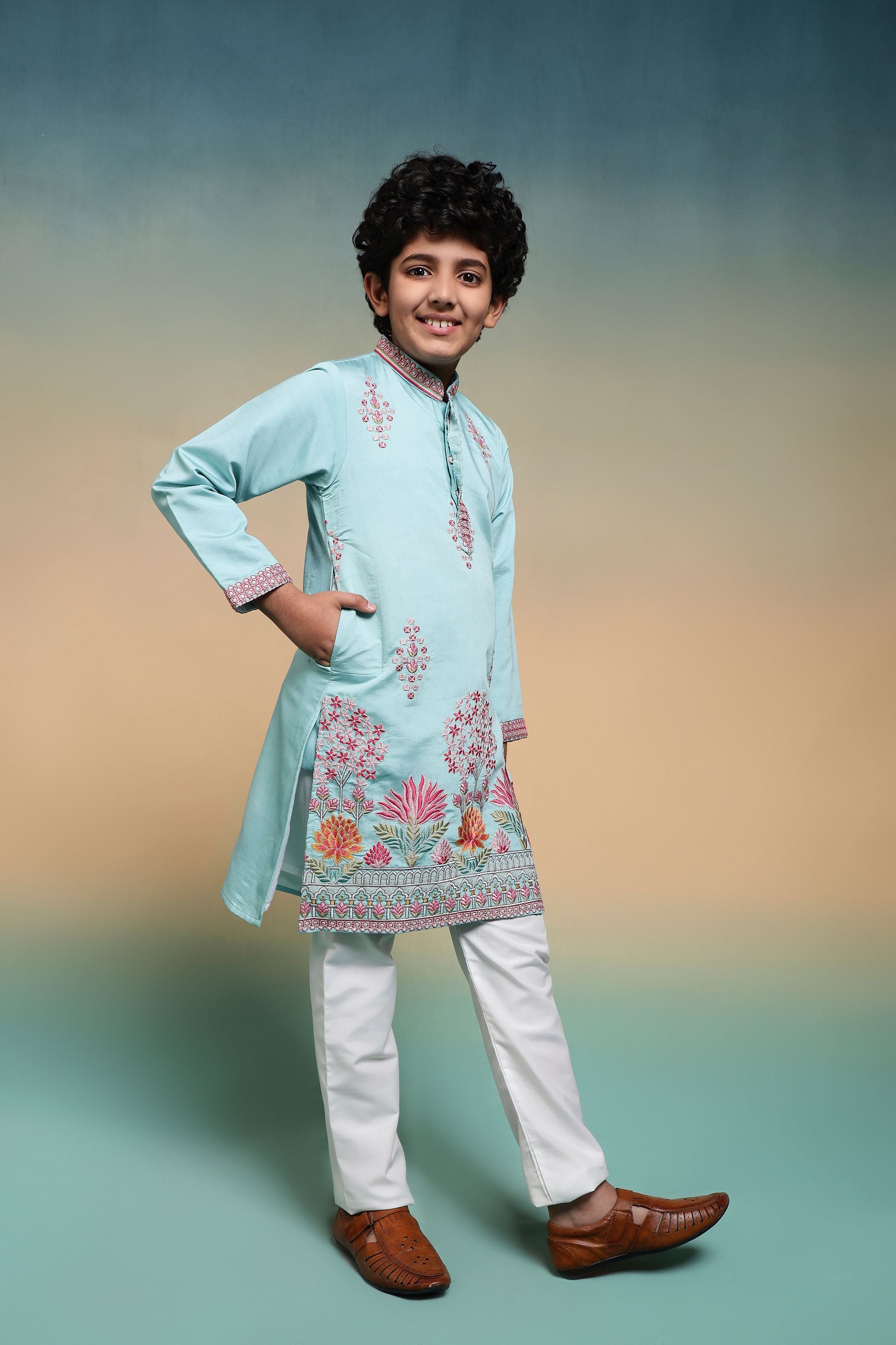 Sky Pure Viscose Silk Kids Boy Kurta Pajama 