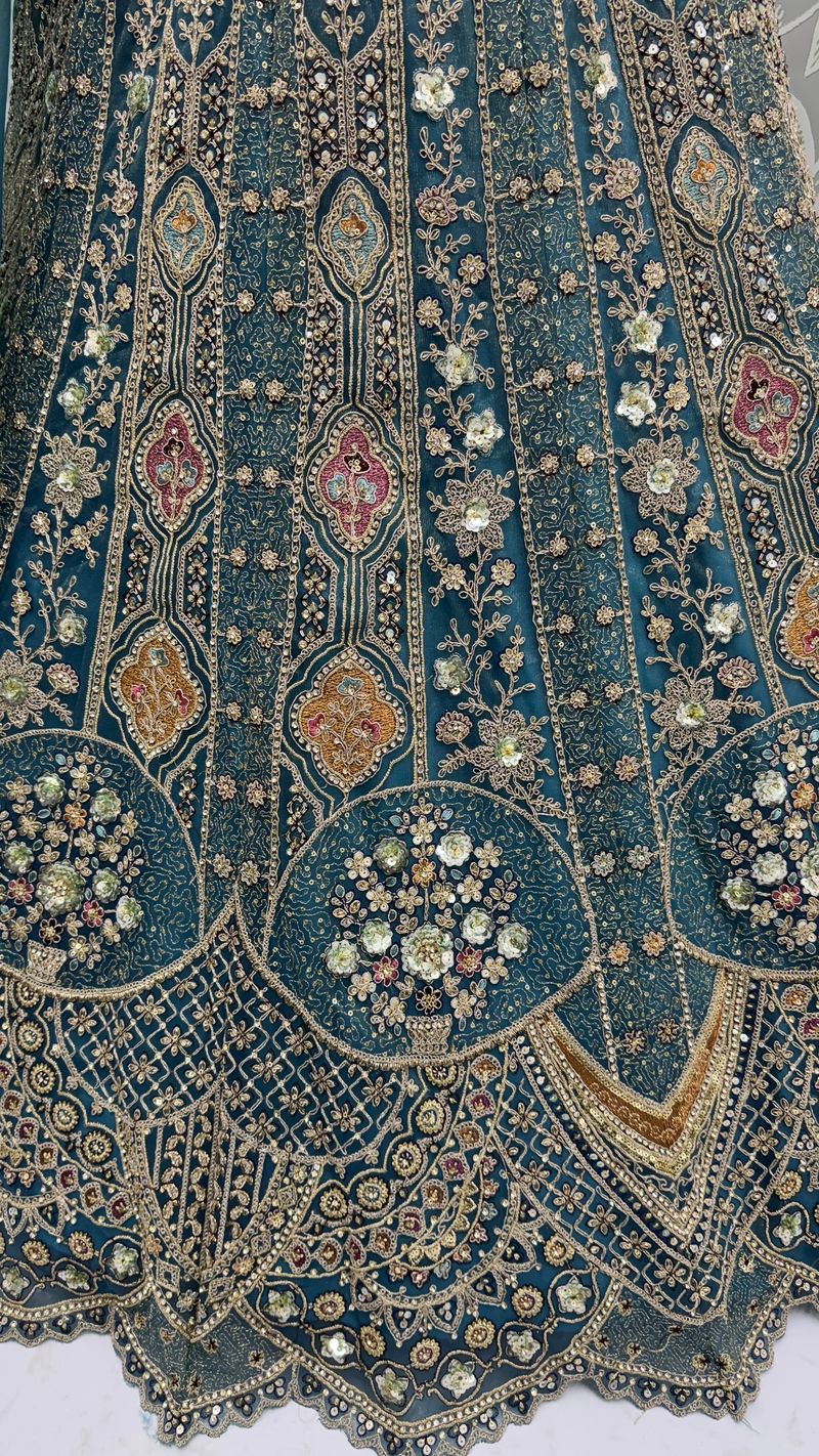 Firozi Pure Soft Orgenza Sequins Work Bridal Lehenga Choli