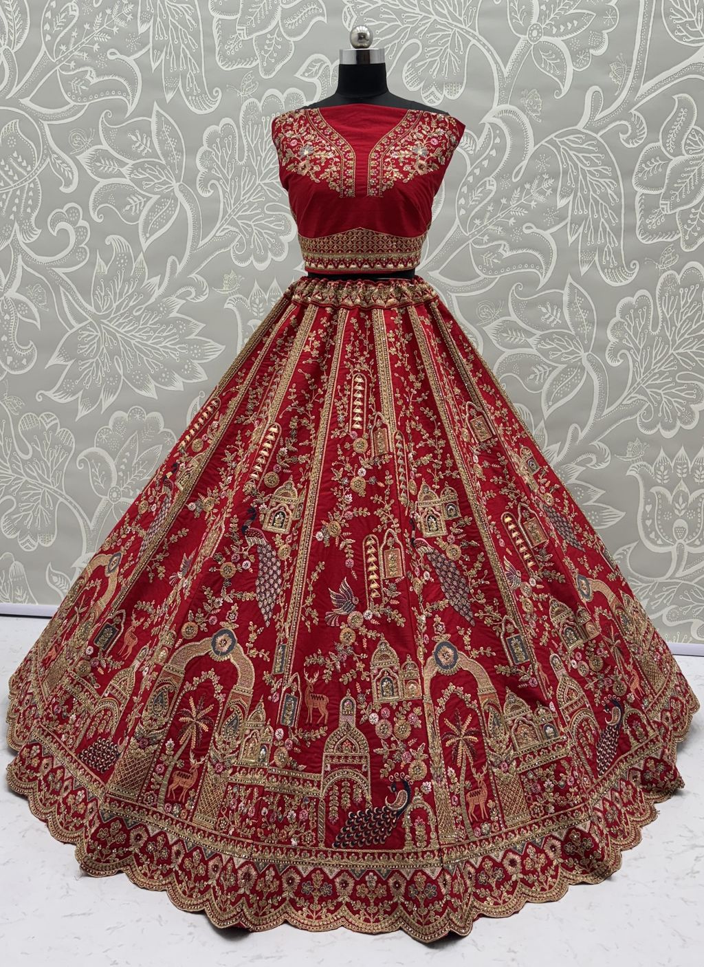 Red Pure Soft Silk Heavy Embroidery Work Bridal Lehenga 