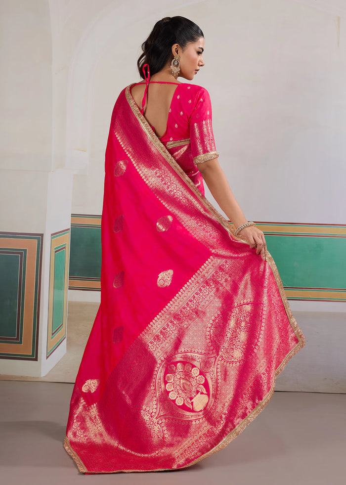 Pink Woven Banarasi Satin Silk Saree