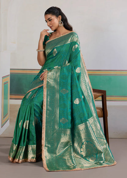 Hunter Green Woven Banarasi Satin Silk Saree Japan Satin Saree Anant Tex Exports Pvt.Ltd..