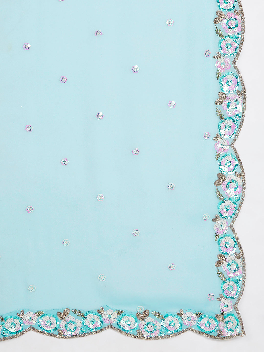 Teal Georgette Sequins &amp; Thread Embroidery Lehenga Choli &amp; Dupatta