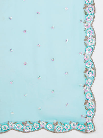 Teal Georgette Sequins &amp; Thread Embroidery Lehenga Choli &amp; Dupatta
