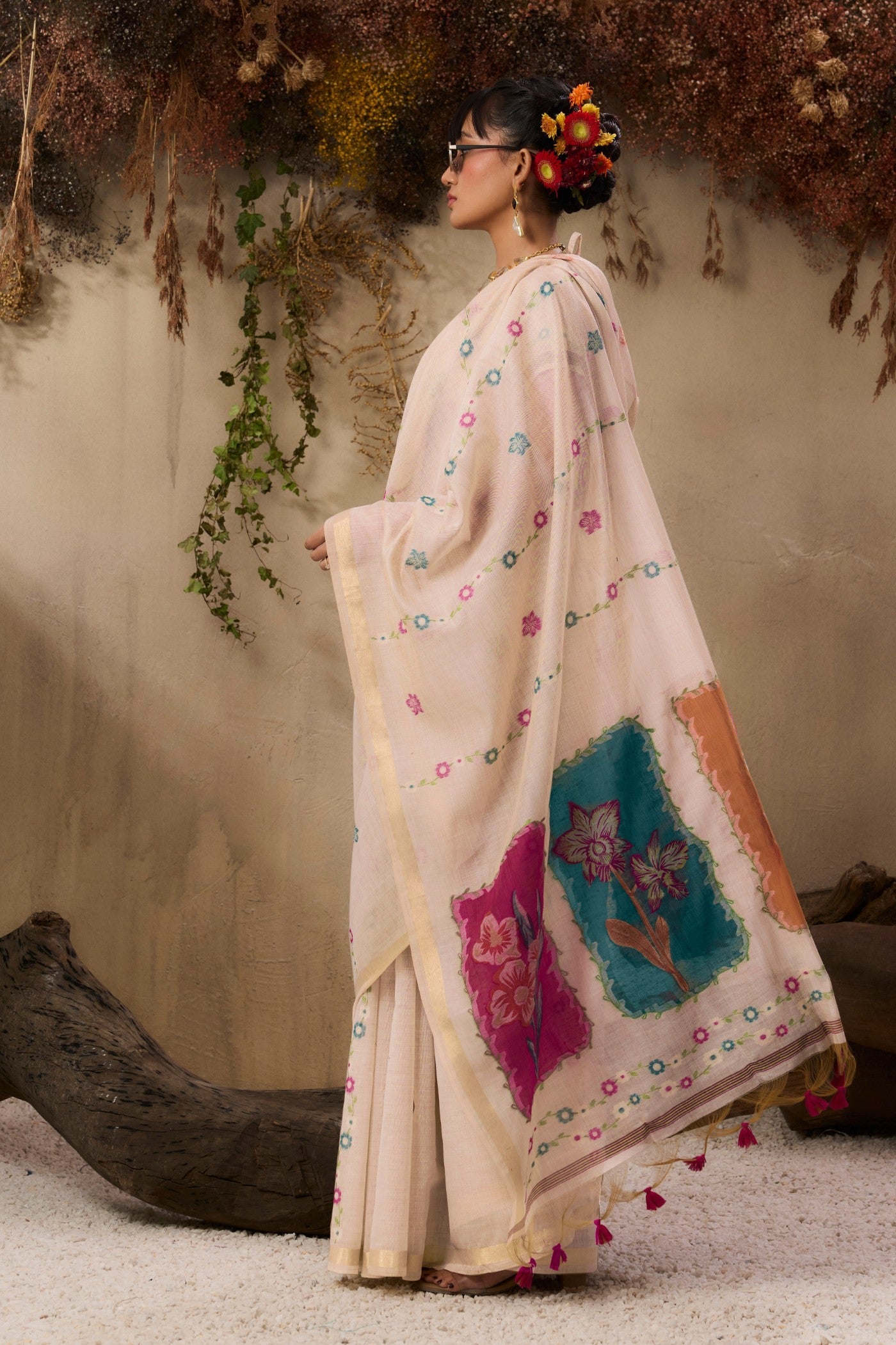 Cream Pure Soft Handloom Muga Cotton Saree 