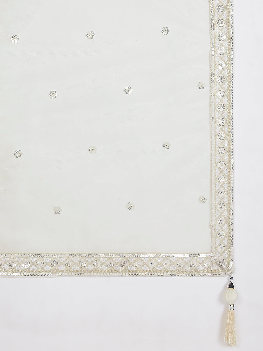 Cream Net Sequins and Thread Embroidery Lehenga Choli &amp; Dupatta