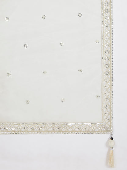 Cream Net Sequins and Thread Embroidery Lehenga Choli &amp; Dupatta