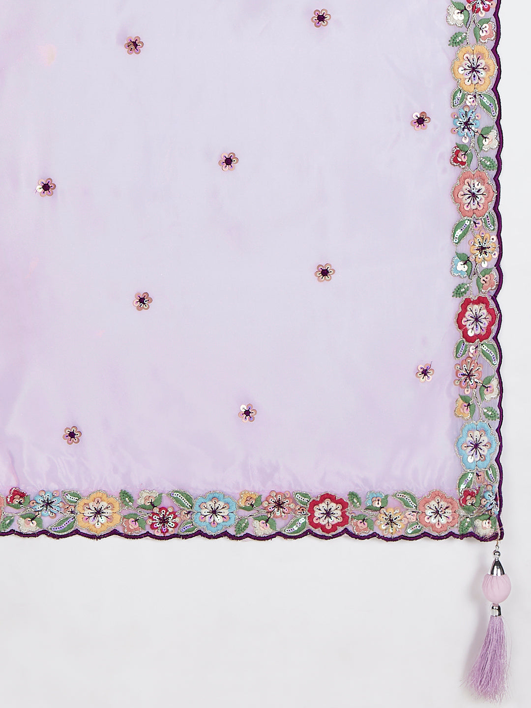 Purple Pure Chiffon Sequins Thread Embroidery Lehenga Choli &amp; Dupatta