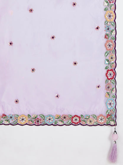 Purple Pure Chiffon Sequins Thread Embroidery Lehenga Choli &amp; Dupatta