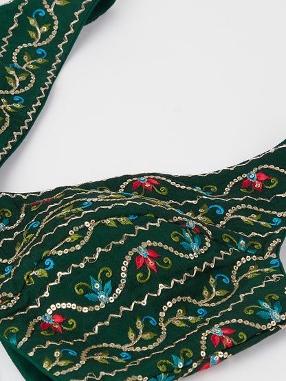 Green Chiffon Position Print with Sequins Embroidery Lehenga Choli