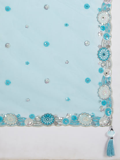 Sky Blue Organza Sequins and Thread Embroidery Lehenga Choli &amp; Dupatta