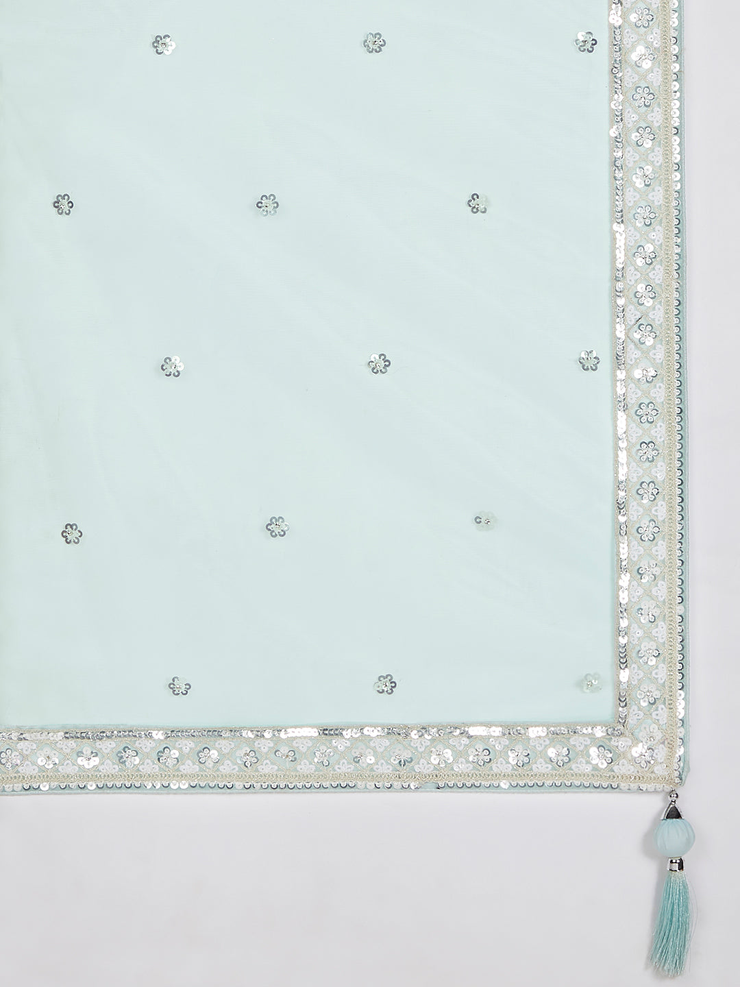 Turquoise blue Net Sequins and Thread Embroidery Lehenga Choli &amp; Dupatta