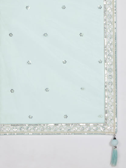 Turquoise blue Net Sequins and Thread Embroidery Lehenga Choli &amp; Dupatta