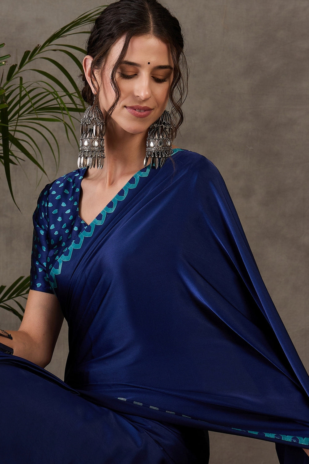 Blue Pure Gaji Silk Satin Printed Saree