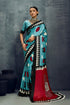 Blue Ajrakh Printed Satin Crepe Silk Saree 