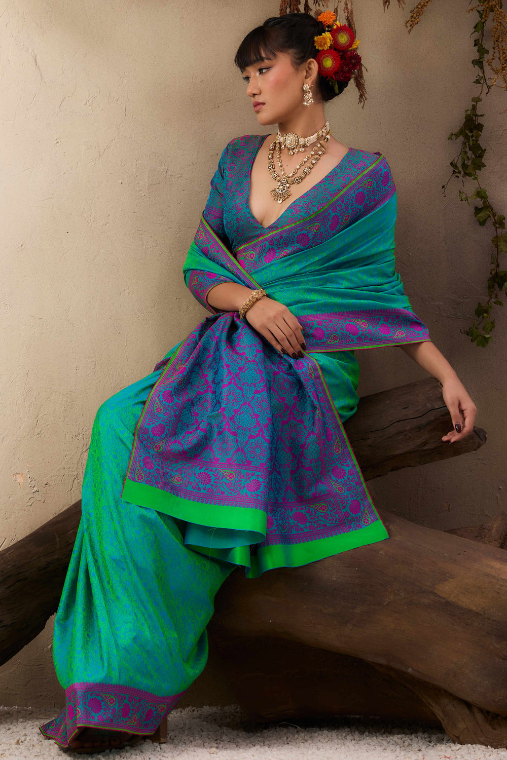 Turquoise Pure Silk Kanjivaram Handloom Banarasi Saree ##color## Patola Saree with premium fabric and embroidery