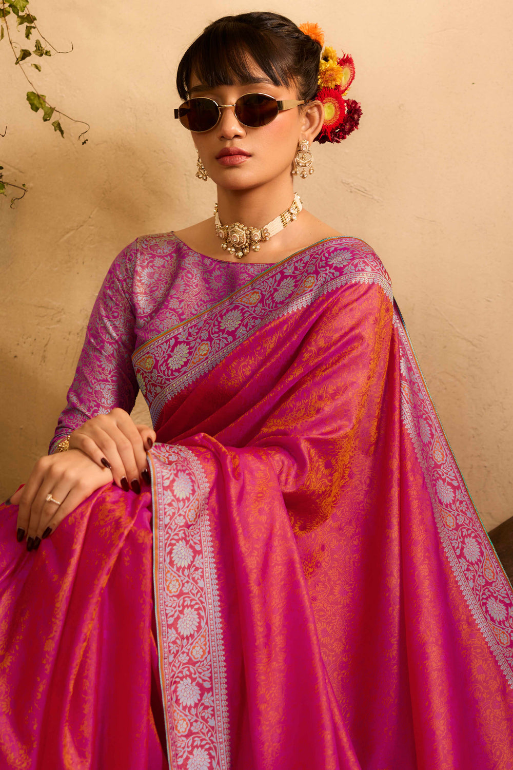 Magenta Pure Silk Kanjivaram Handloom Banarasi Saree 