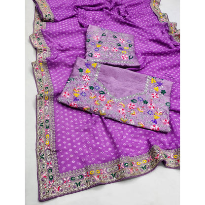 Lavender Bandhani Printed Georgette Saree With Embroidered Border 