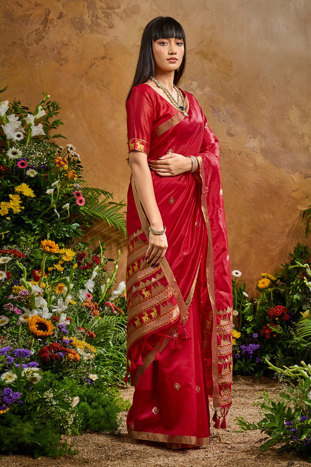 Red Pure Soft Tussar Handloom Silk Saree 
