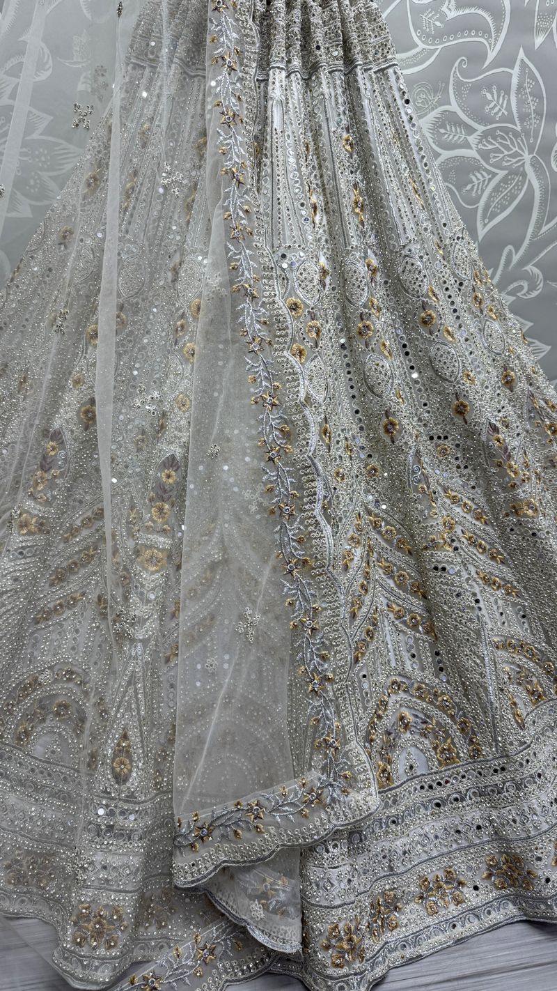 White Pure Soft Net Heavy Embroidery Work Bridal Lehenga ##color## Bridal Lehenga with premium fabric and embroidery
