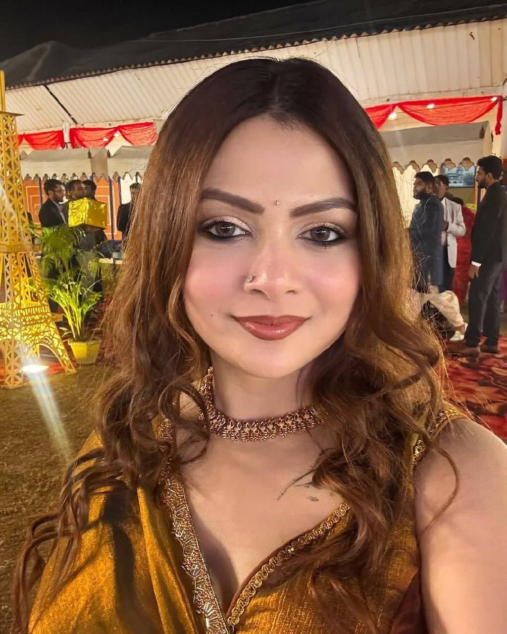 Close up of Golden Pure Soft Jimmy Choo Saree