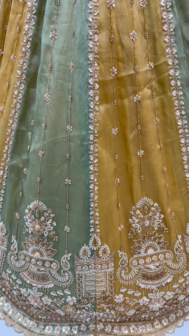 Multi Pure Soft Satin Silk Heavy Beads Motif Zari Embroidery Sequins Work Bridal Lehenga Choli