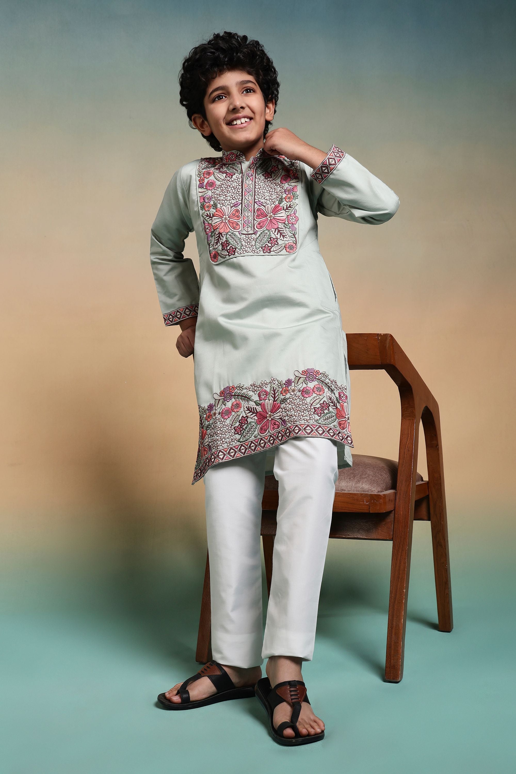 Pista Pure Viscose Silk Kids Boy Kurta Pajama
