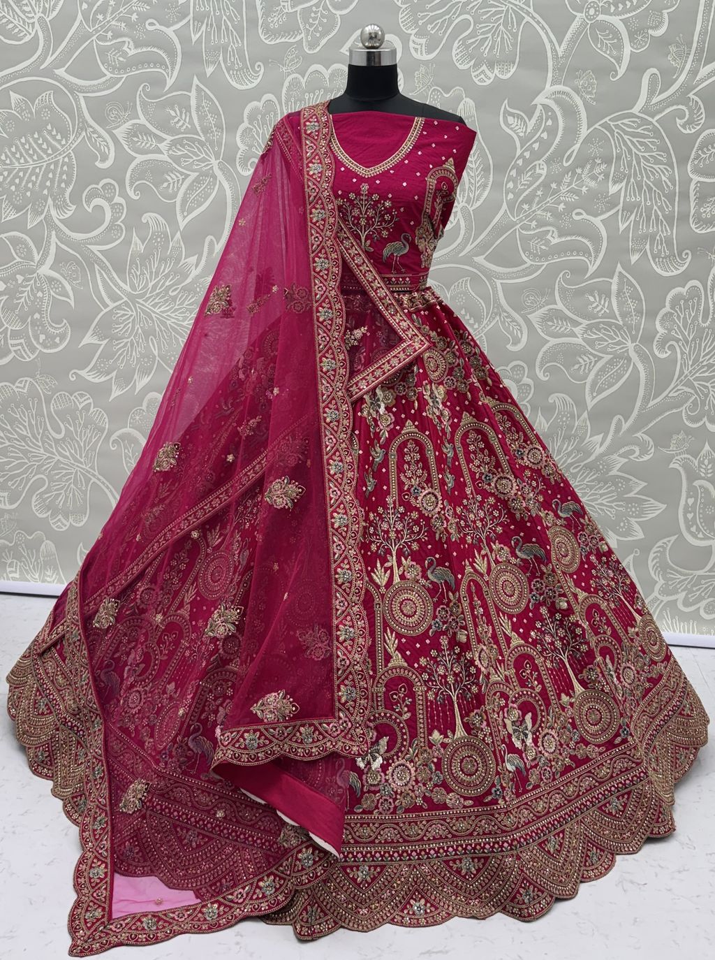 Rani Pink Pure Soft Silk Heavy Embroidery Work Bridal Lehenga 