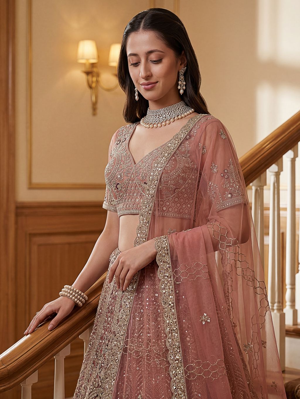 Pyazi Pure Soft Heavy Net Sequins Embroidery Work Bridal Lehenga 