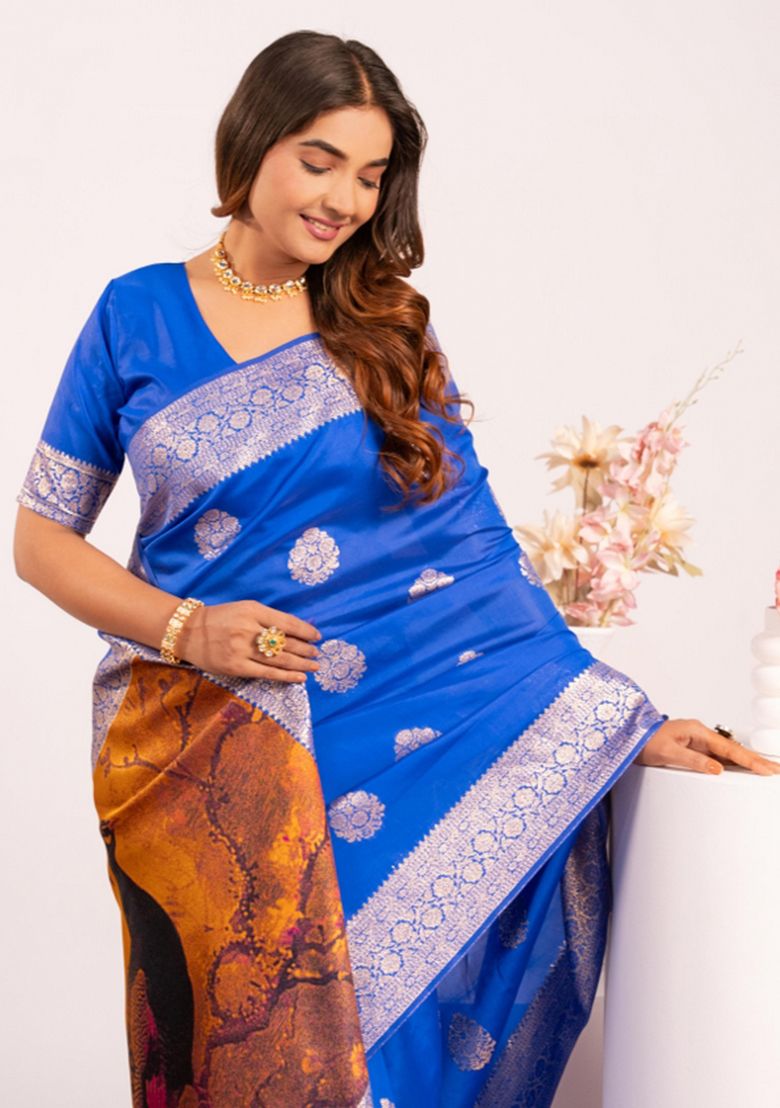 Blue Pure Soft Banarasi Silk Zari Woven Saree ##color## Banarasi Saree with premium fabric and embroidery