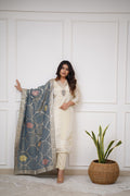 Ivory Viscose Chanderi Kurti Set with Jacquard Dupatta